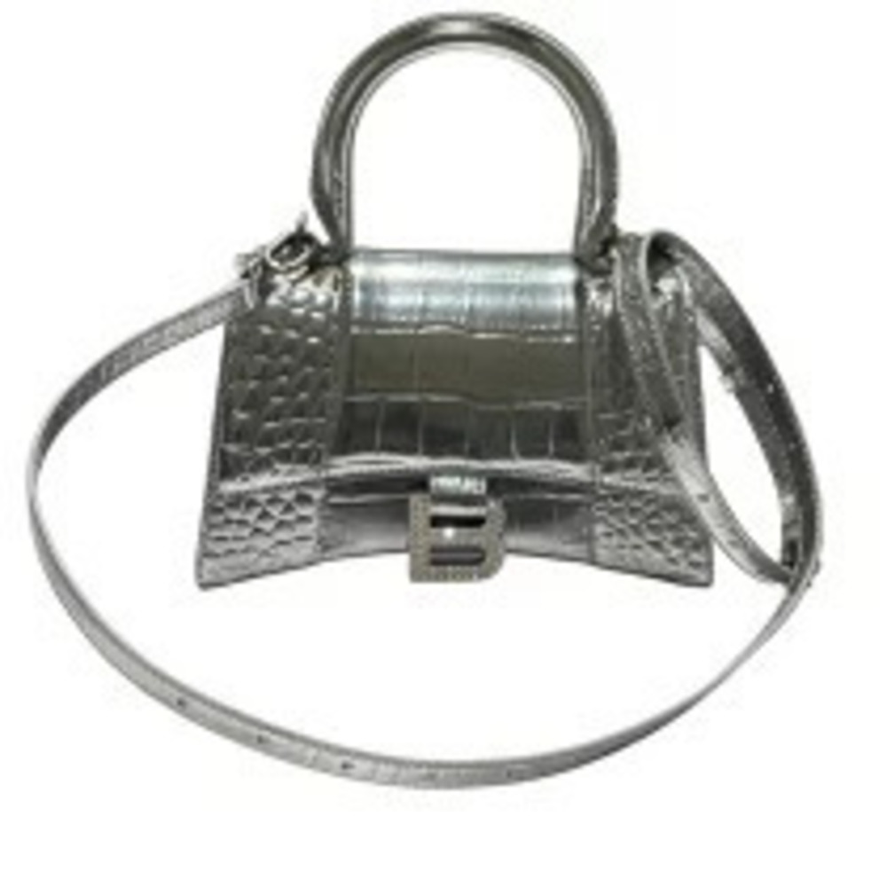 Balenciaga Hourglass Silver Rhinestone Embossed Leather Shoulder Bag